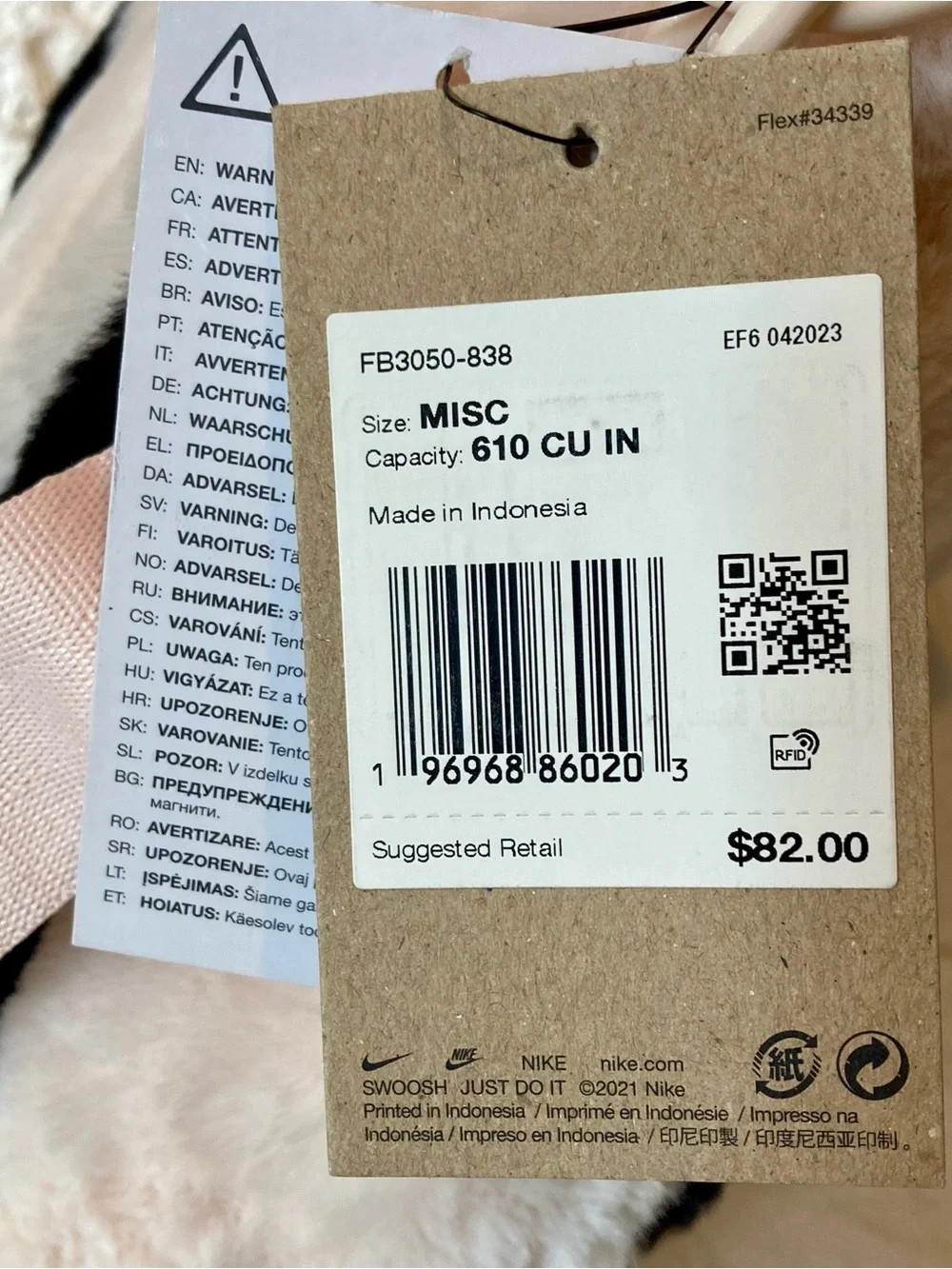 NWT Nike Sportswear Faux Fur Tote (10L capacity) in the 'Guava Ice/Black